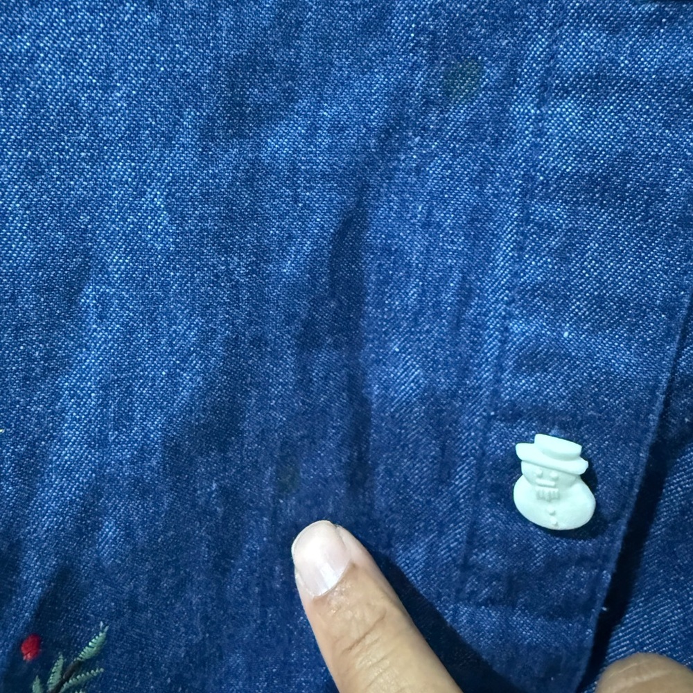 VTG 90s Tantrums Christmas Snowmen Embroidered Denim Flannel Button Down XL T - Picture 6 of 9